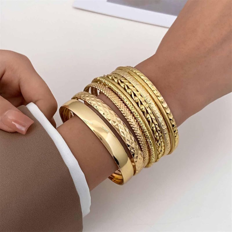 RINTOLER Store 16Pcs Gold Bangle Bracelets for Women - Multi Layer Stackable Textured Bracelets Boho Jewelrys Set. - Image 3